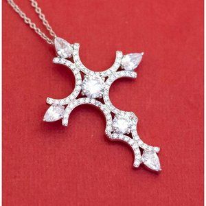 18 inch, Vintage Sterling Silver Abstract Cross Rhinestones Necklace - F38